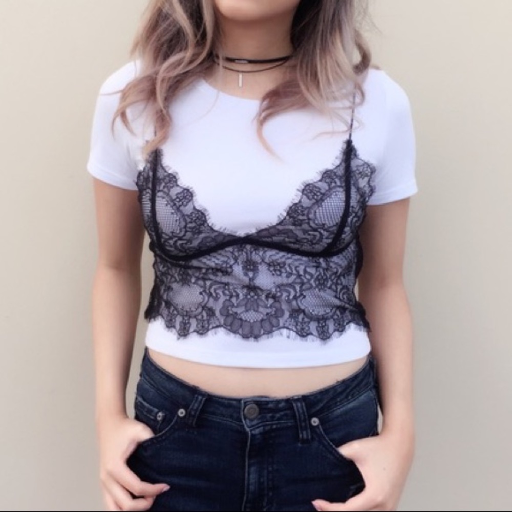 White Top with Lace Overlay
